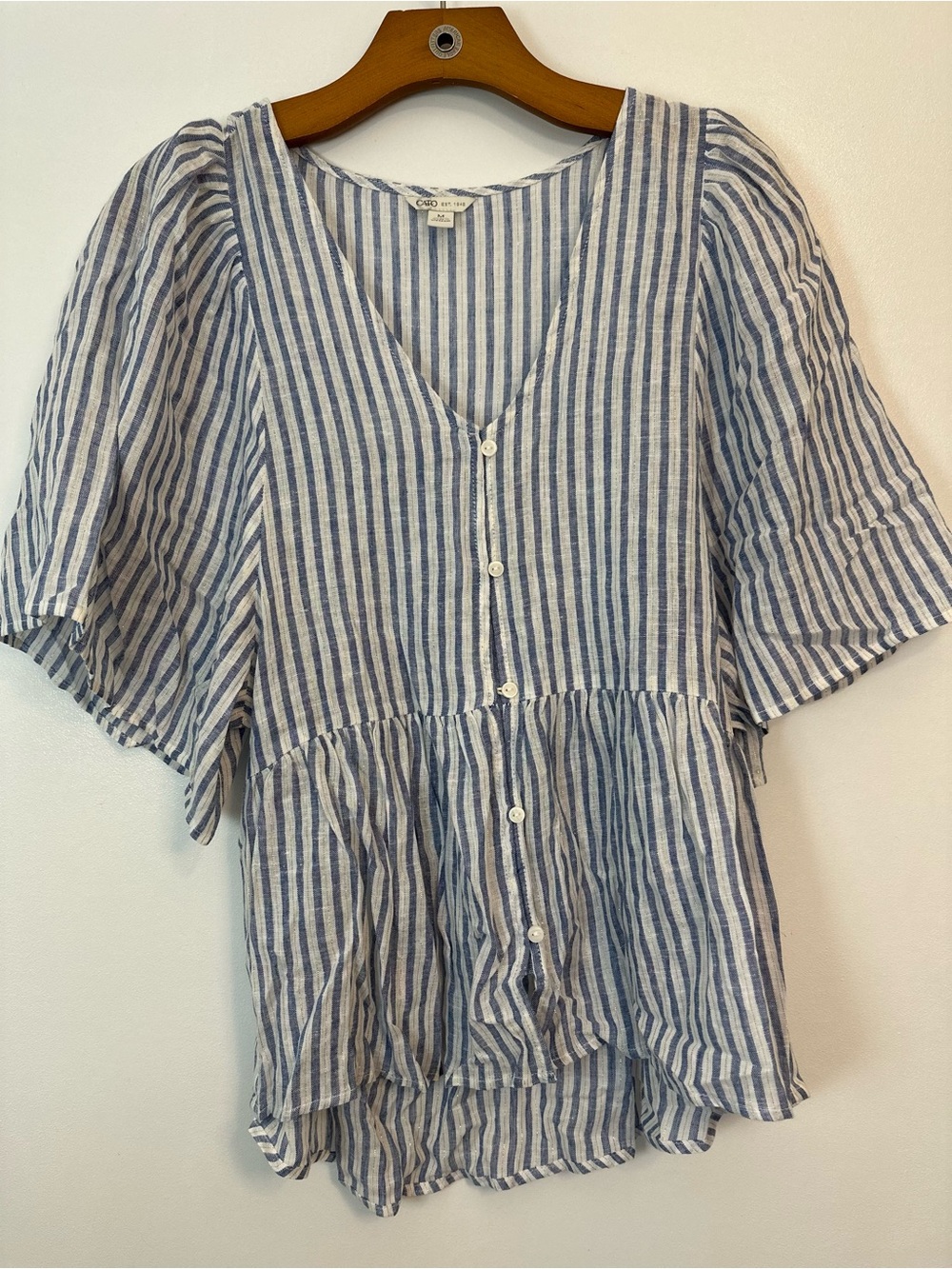 Cato Blue and White Striped Button-Up Peplum Blouse